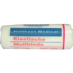 Eine elastische Mullbinde von Holthaus Medical, in Plastik verpackt.