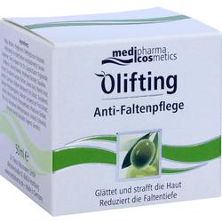 Die Verpackung zeigt eine Anti-Falten-Creme mit Olivenöl-Extrakt.