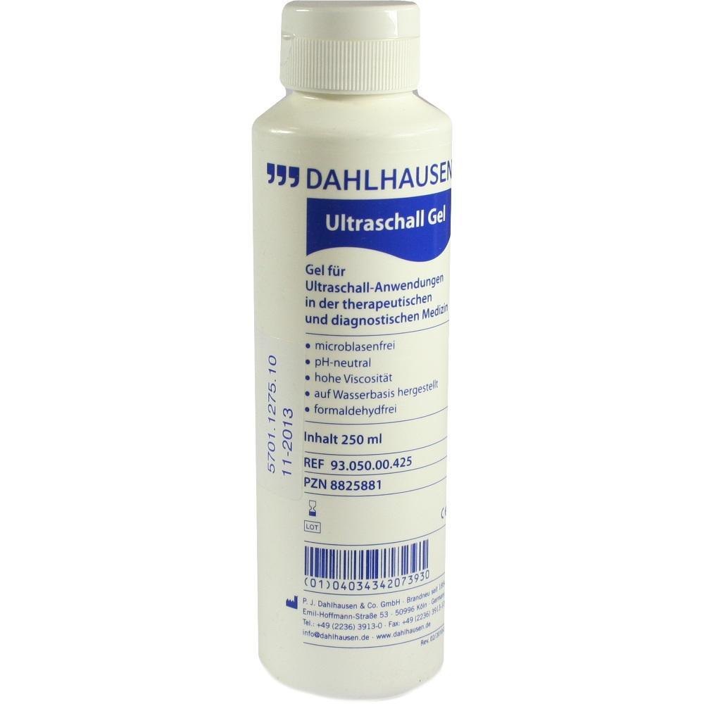 Eine Flasche Ultraschallgel der Marke Dahlhausen, 250 ml Inhalt.