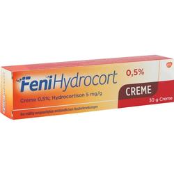 Eine orange-weiße Creme-Verpackung mit der Aufschrift "FeniHydrocort".